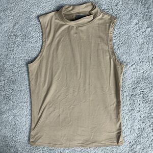 Olivia Rae Women's Mock Neck Tank Top S Tan Beige Nude Fitted Slim